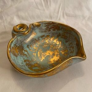 Hand Painted Stangl Antique Gold Trinket Dish Bowl Green with Gold